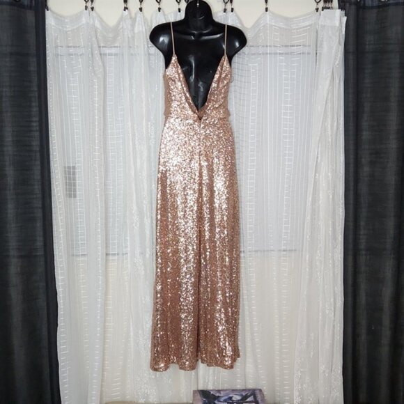 Jenny Yoo "Jules" Rose Gold Sequin Maxi Gown Sz4 - Picture 3 of 13